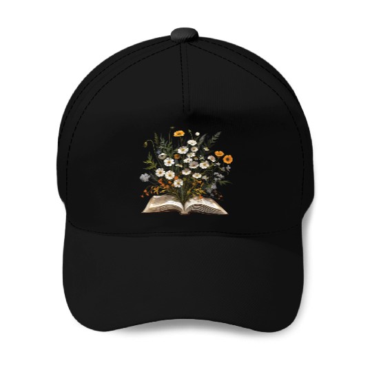Book Lover Wildflowers Sleeve Baseball Caps