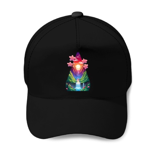 sunrise waterfall scenery Baseball Caps
