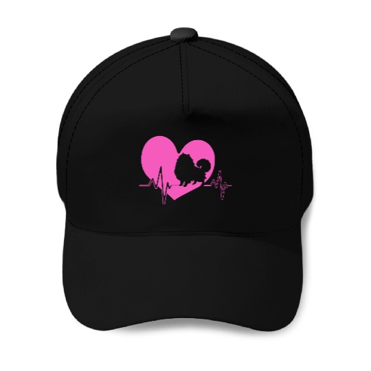 Puppy Dog Heartbeat Cute Pomeranian Silhouette Baseball Caps
