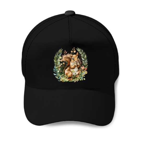 Squirrel Clipart - Woodland Creatures Art, Cute Baseball Caps