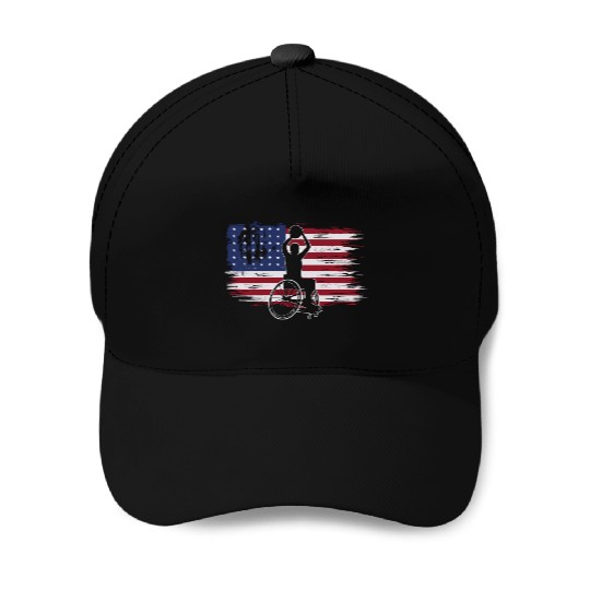 US Flag Wheelchair Basketball Baseball Caps