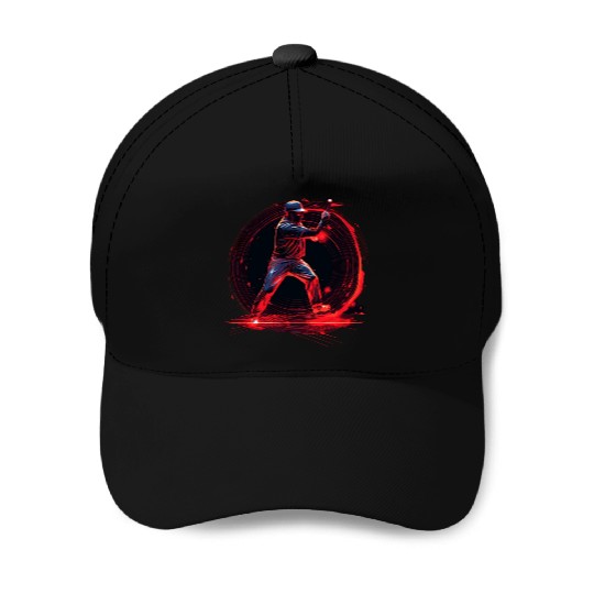 Baseball Pitcher in Red Neon, Pop Art Baseball Caps