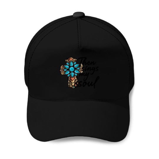 Turquoise Cross Western Aztec Art Baseball Caps