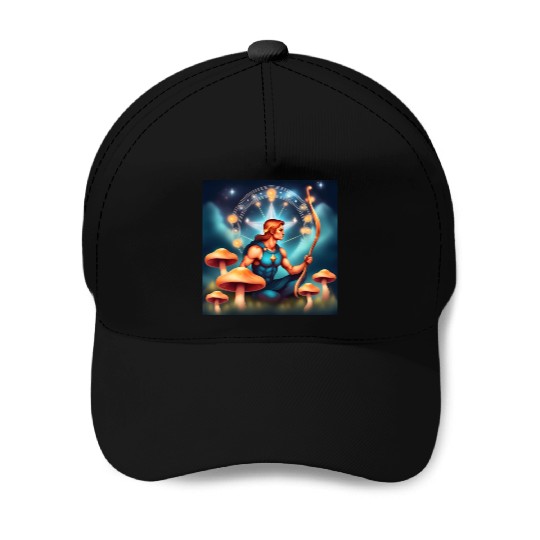 Sagittarius zodiac sign with mushrooms Baseball Caps