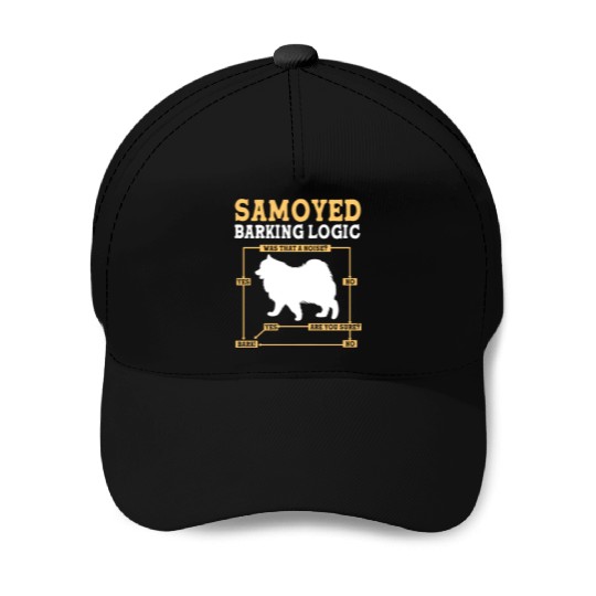 Dog Barking Logic Funny Samoyed Dog Pun Baseball Caps