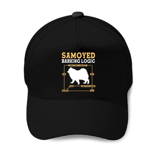 Dog Barking Logic Funny Samoyed Dog Pun Baseball Caps