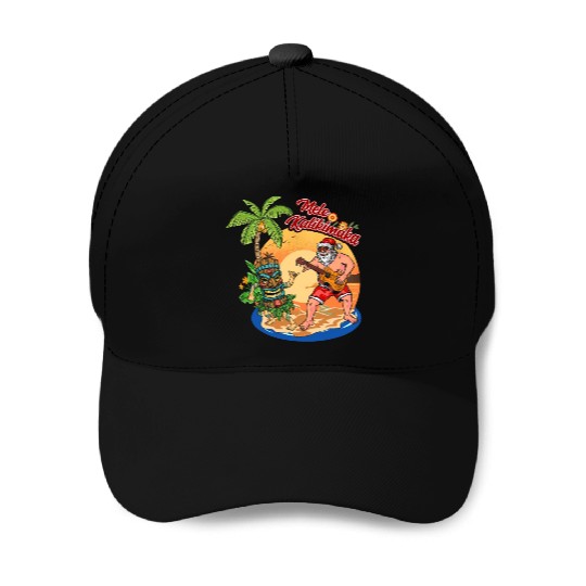 Mele Kalikimaka Funny Santa Playing Guitar Hawaii Baseball Caps