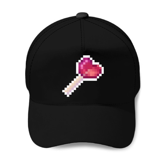 Pixel Art Sprite Cute Heart Lollipop Baseball Caps