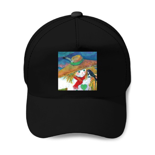 Cute Scarecrow And Barn Swallow Illustration Baseball Caps