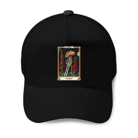 August Gothic Tarot Card - Gladiolus Flower & Skel Baseball Caps