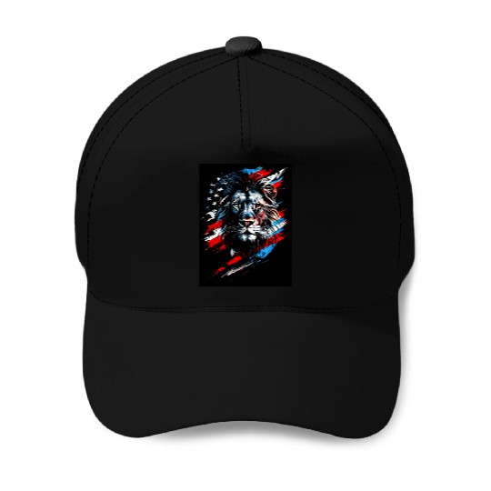 Lion American Flag Baseball Caps