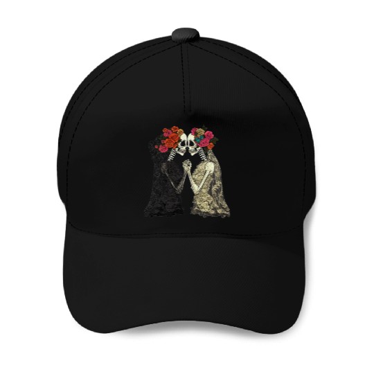 Lesbian Couple Skeletons Kissing LGBTQ Pride Baseball Caps