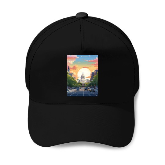 Sunset in US Capitol Washington DC Baseball Caps