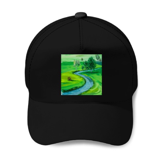 Serene River Path Baseball Caps