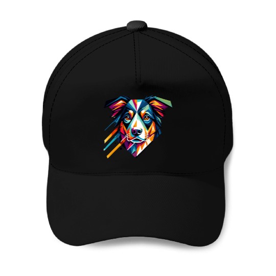 Colorful Geometric Dog Art Australian Shepherd Baseball Caps