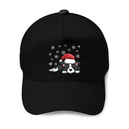 CHRISTMAS SANTA HAT SLEEPING BORDER COLLIE DOG Baseball Caps