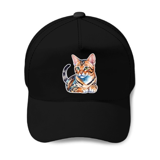 Leopard Cat Watercolor Baseball Caps