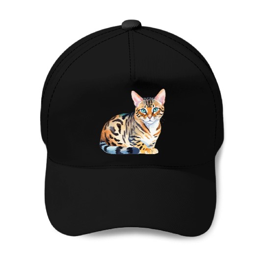 Leopard Cat Watercolor Baseball Caps