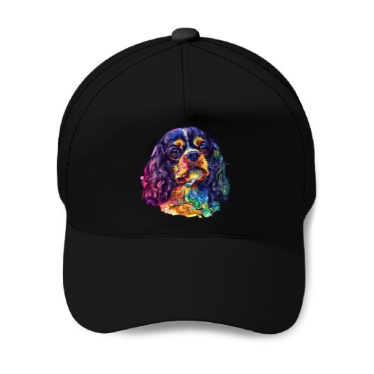 Colorful Cavalier King Charles Spaniel Portrait Baseball Caps