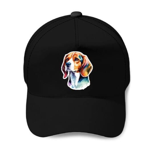 Beagle Watercolor Baseball Caps