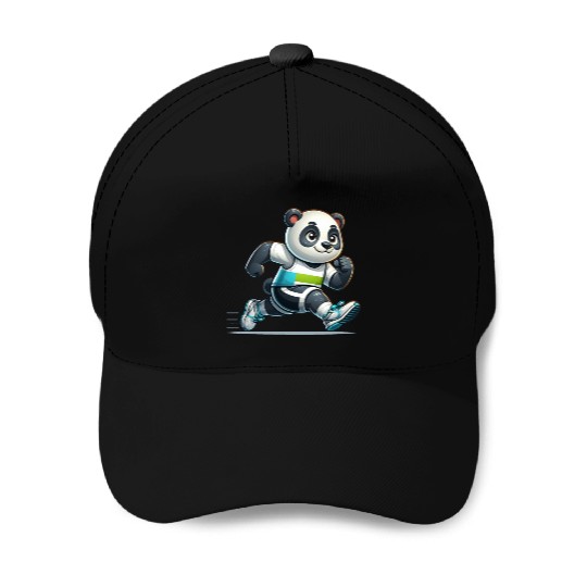 Cute Marathon Runner Panda Baseball Caps