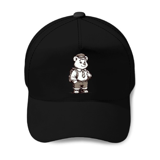 Cute Schoolboy Bear Baseball Caps