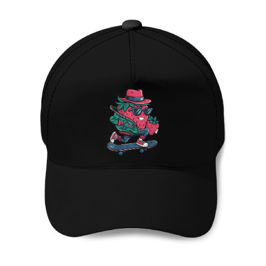 funny skateboarder berry cool lover strawberry Baseball Caps