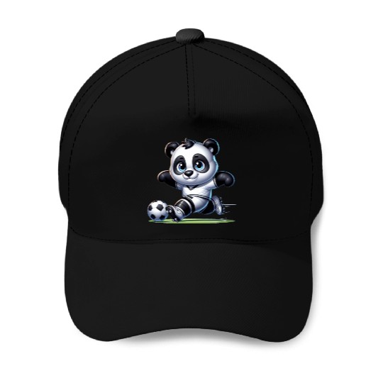 Cute Soccer Player Panda Baseball Caps