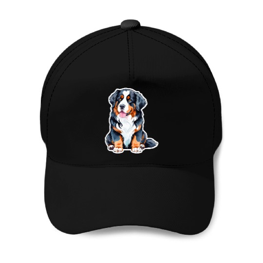 Bernese Mountain Dog Watercolor Baseball Caps