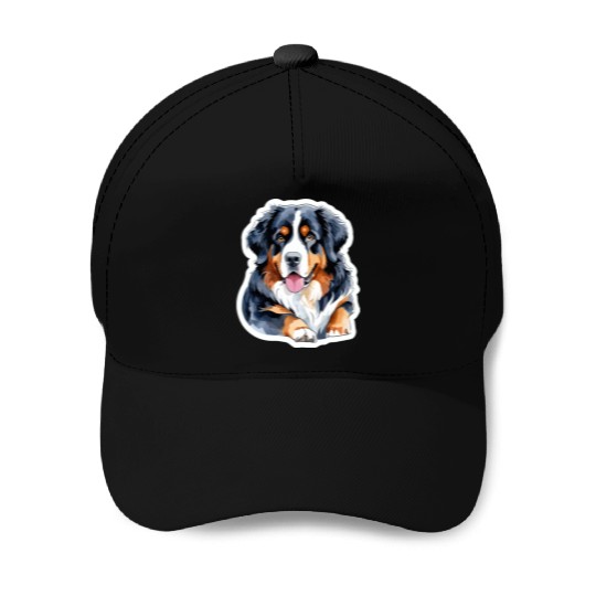 Bernese Mountain Dog Watercolor Baseball Caps
