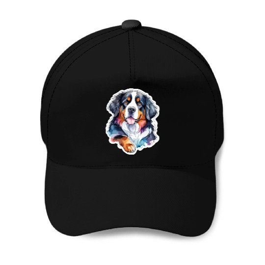Bernese Mountain Dog Watercolor Baseball Caps
