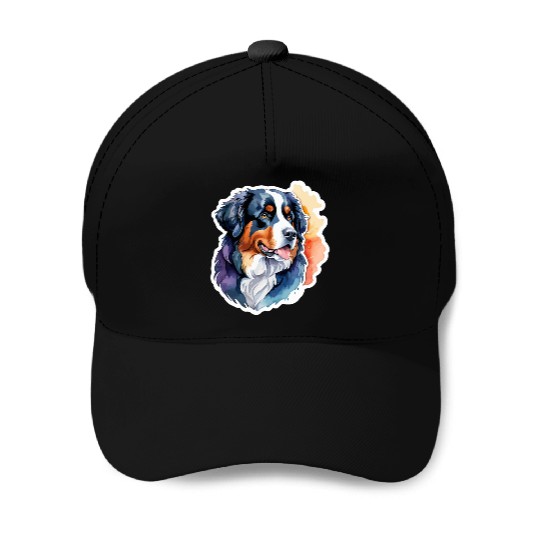 Bernese Mountain Dog Watercolor Baseball Caps