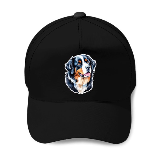 Bernese Mountain Dog Watercolor Baseball Caps
