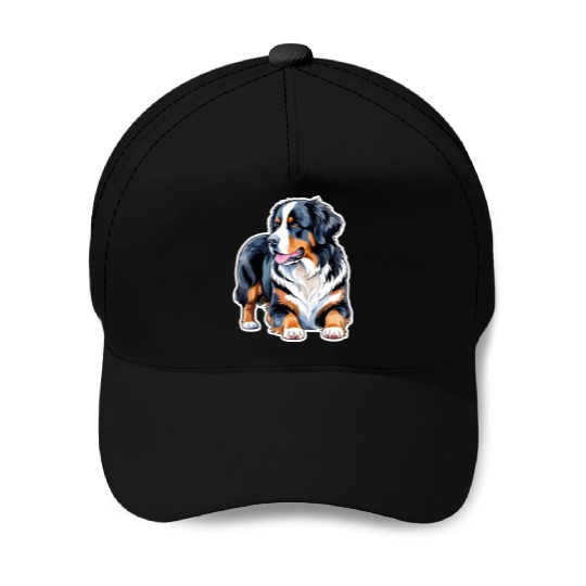 Bernese Mountain Dog Watercolor Baseball Caps