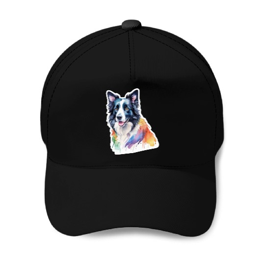 Border Collie Watercolor Baseball Caps