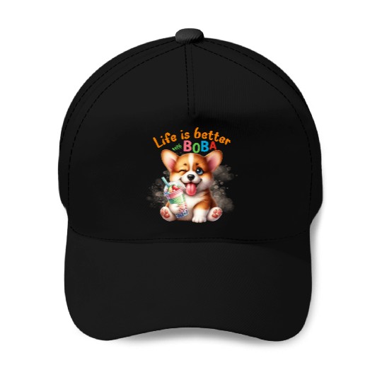 Corgi with BOBA tea Milk TEA Bubble tea Baseball Caps