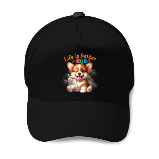 Corgi with BOBA tea Milk TEA Bubble tea Baseball Caps