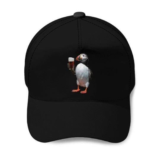 Atlantic Puffin Drinking Beer Realistic Baseball Caps