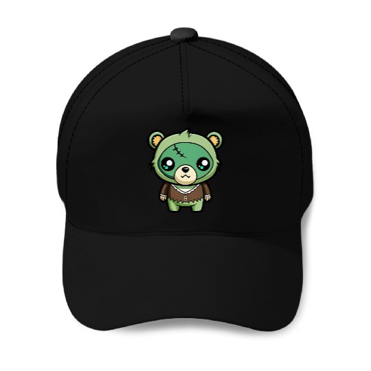 Illustration kawaii brown bear dressed as a zombie Baseball Caps