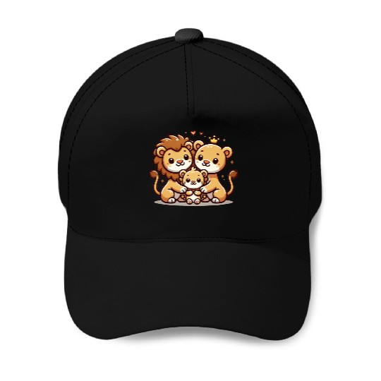 Lion Family Mother And Father With One Child Baseball Caps