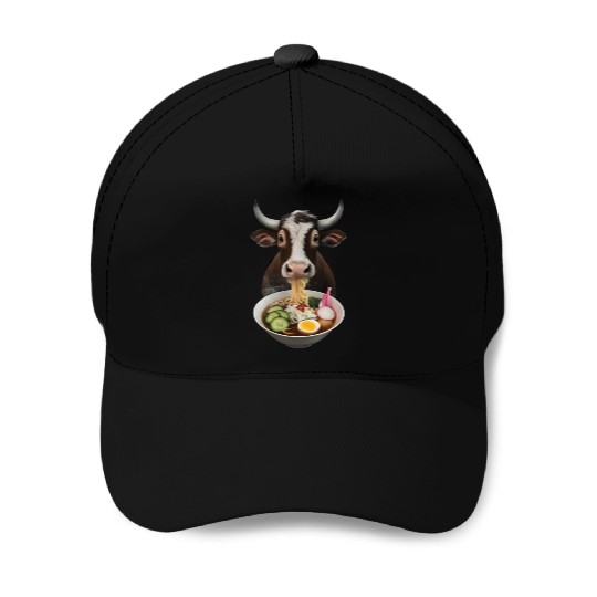 Ox Eating Ramen Realistic Baseball Caps