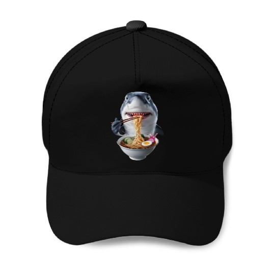 Shark Eating Ramen Realistic Baseball Caps