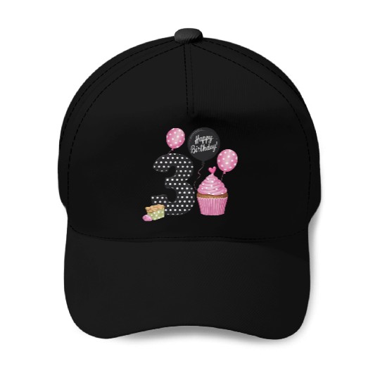 Girl 3rd Birthday Pink Baseball Caps