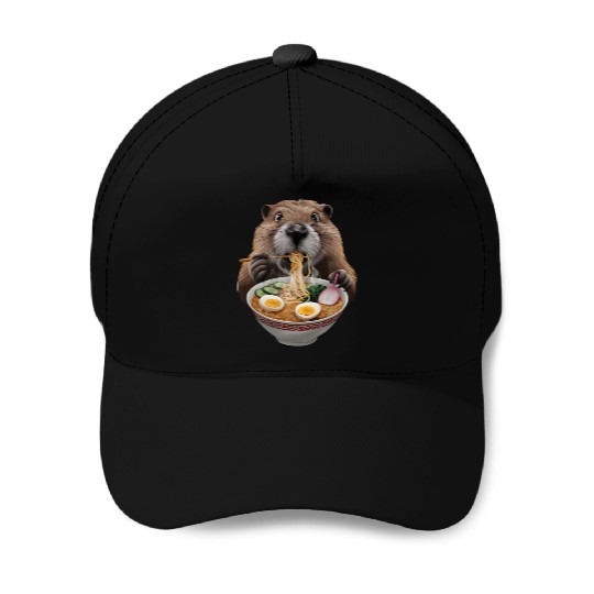 Beaver Eating Ramen Realistic Baseball Caps