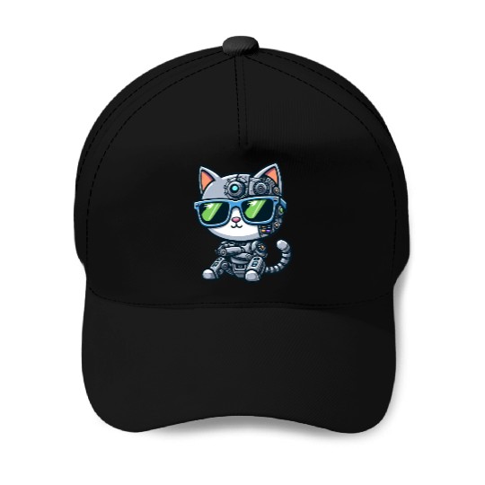 Cat robot mech cyborg sci-fi Baseball Caps