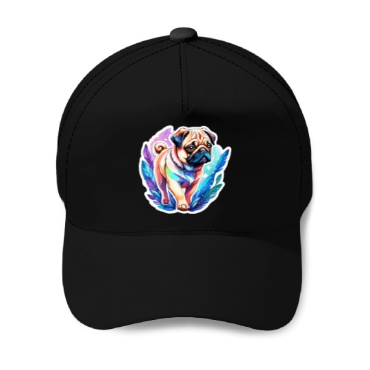 Pug Watercolor Baseball Caps