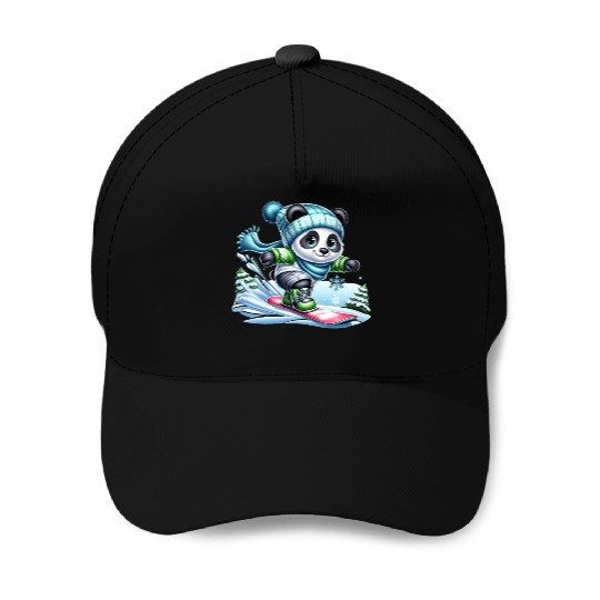 Cute Snowboarder Panda Baseball Caps
