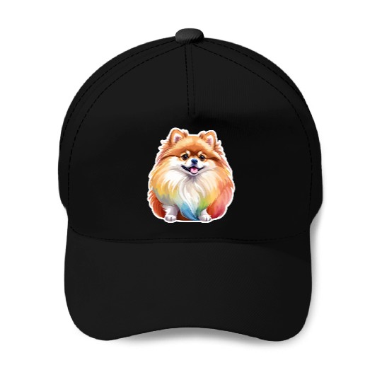 Pomeranian Watercolor Baseball Caps