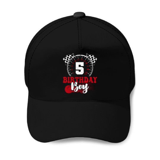 Kids Birthday Boy 5 Five Race Car 5th Birthday Baseball Caps