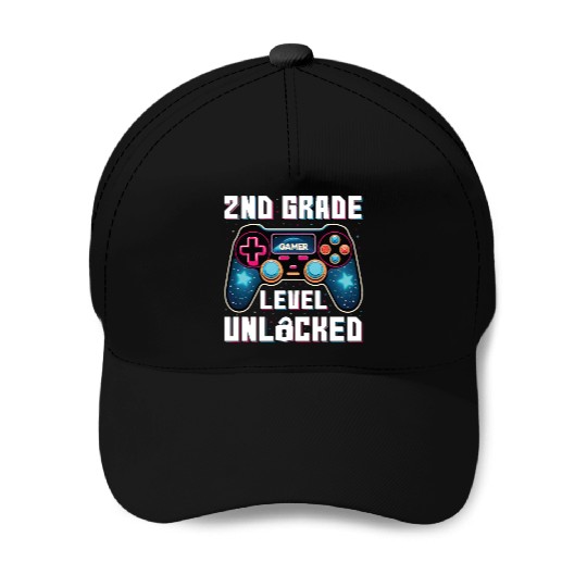 2nd Grade Level Unlocked Gamer First Day of School Baseball Caps
